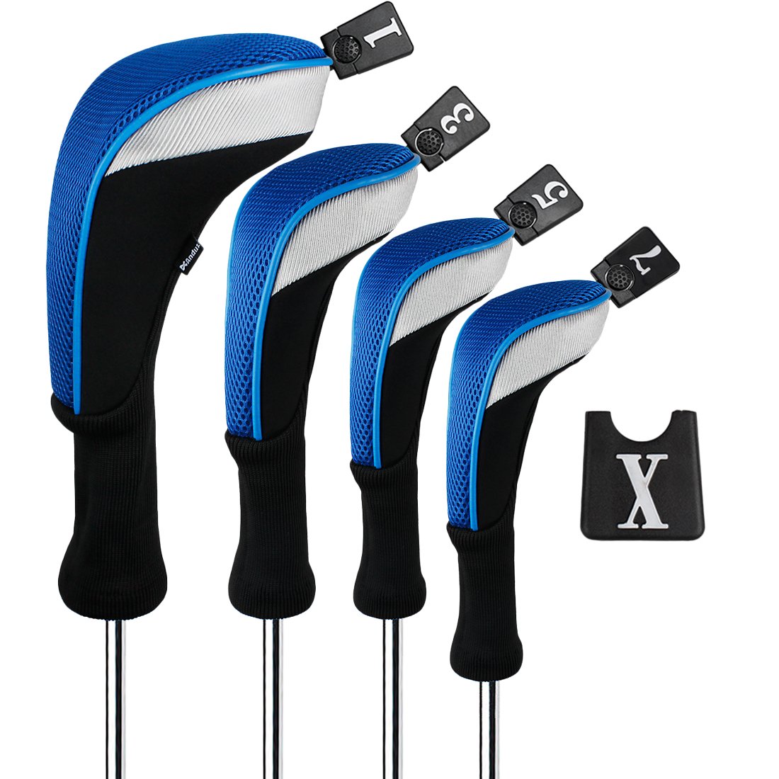 Andux Golf Wood Club Head Covers - 4pcs Set for 460cc Driver - Blue
