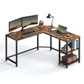 VASAGLE L-Shaped Computer Desk – Rustic Gaming Workstation with Shelves