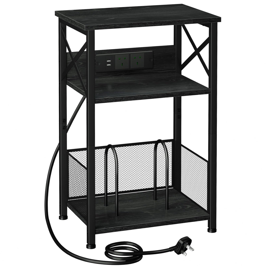 AMHANCIBLE Record Player Stand with Charging Station, Vinyl Record Storage
