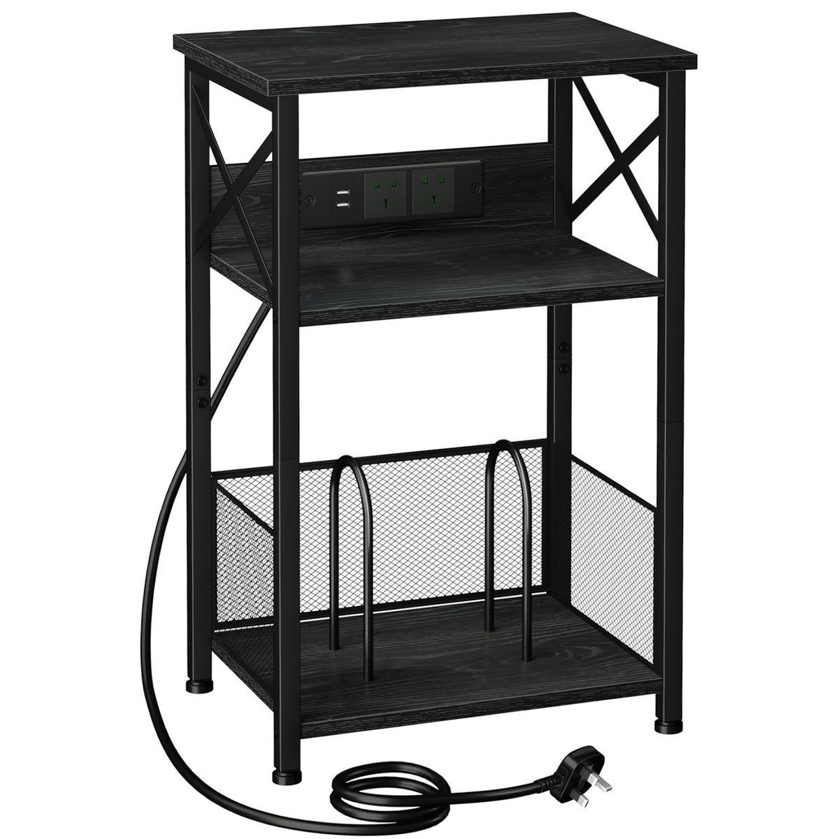 AMHANCIBLE Record Player Stand with Charging Station, Vinyl Record Storage