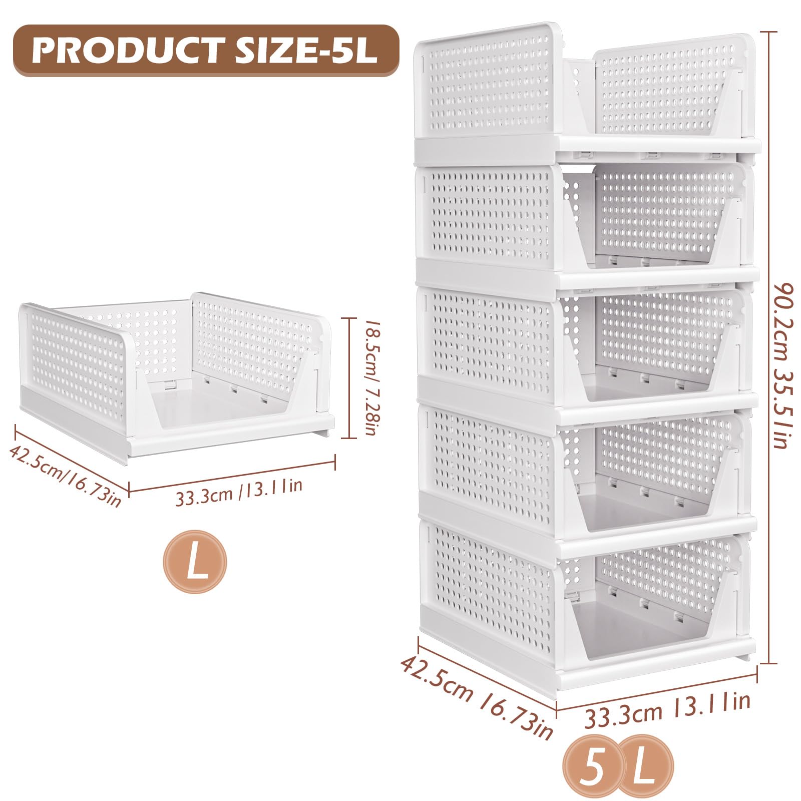 TidyIsles Stackable Wardrobe Storage Organisers – 5 Pack Plastic Boxes