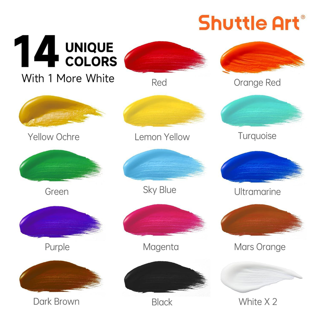 Shuttle Art Acrylic Paint Set - 15 Pack Large 16oz Bottles for Canvas & Wood