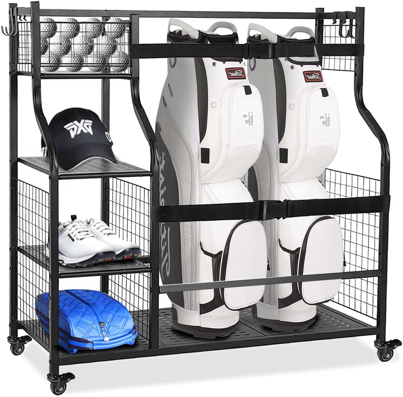TEKXDD Extra Large Golf Bag Storage Rack with Wheels – Rolling Organizer