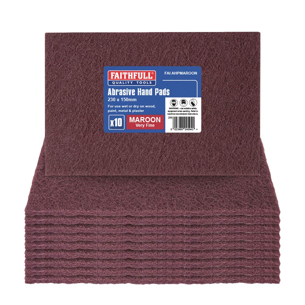 Faithfull Very Fine Hand Sanding Pads - Maroon 230 x 150mm (10 Pack)