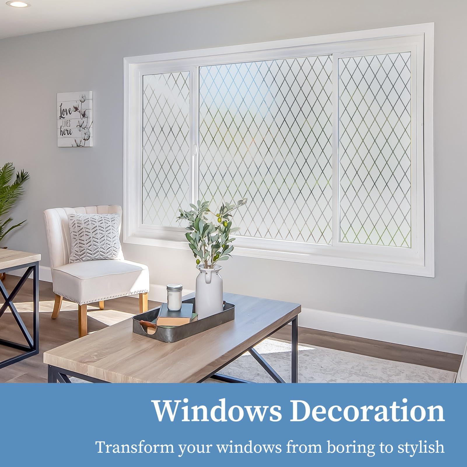 FEOMOS Frosted Lattice Window Privacy Film | UV Rejection Static Cling