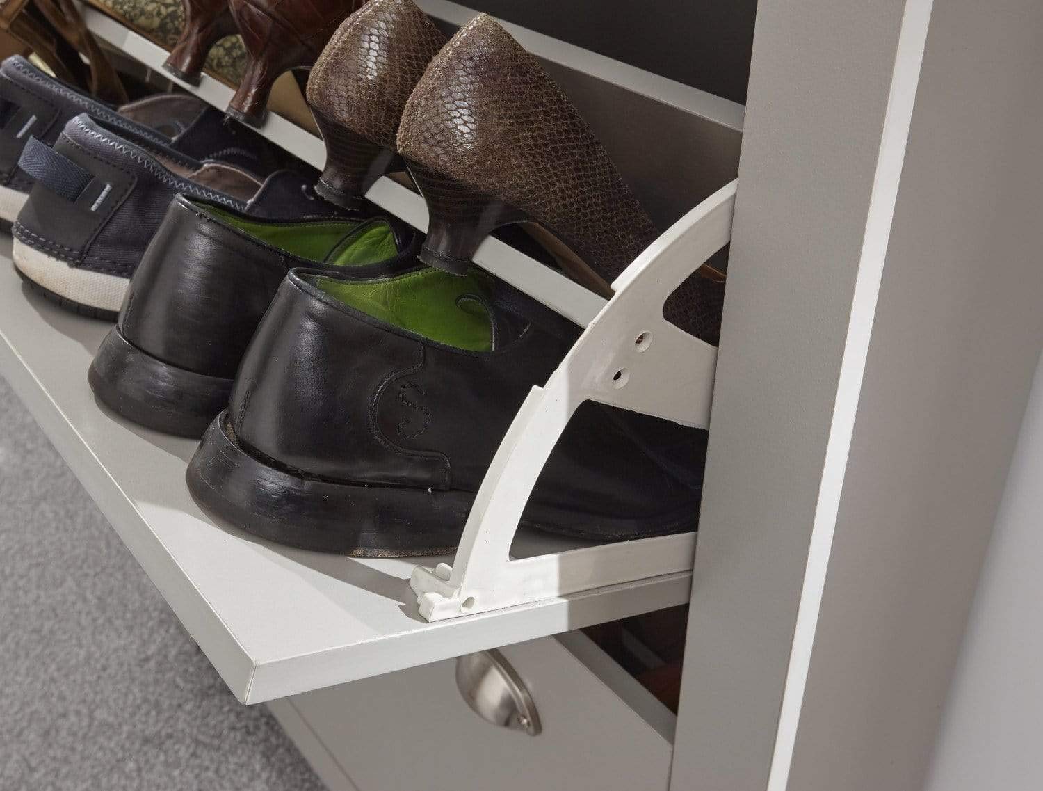 GFW Lancaster 2 Door 1 Drawer Shoe Cabinet – Grey with Oak Effect Top