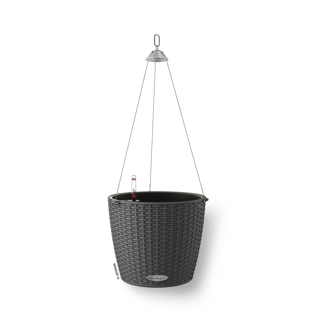 Lechuza NIDO Cottage 28 Self-Watering Hanging Planter | Rattan Granite