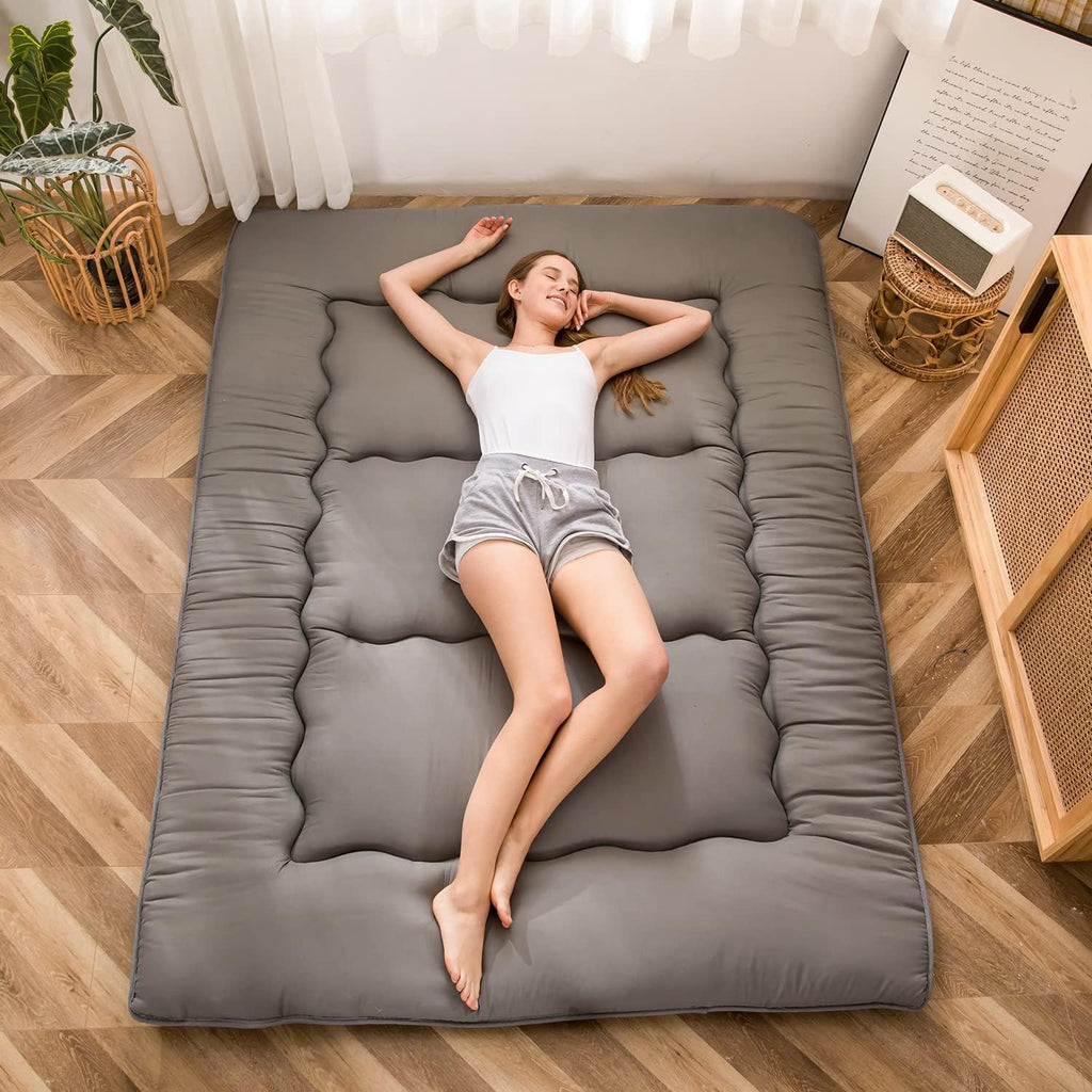 MAXYOYO Japanese Floor Futon Mattress, Thicken Tatami Sleeping Pad Foldable Roll Up Dormitory Mat Pad Floor Lounger Pillow Bed Charcoal Grey, Double