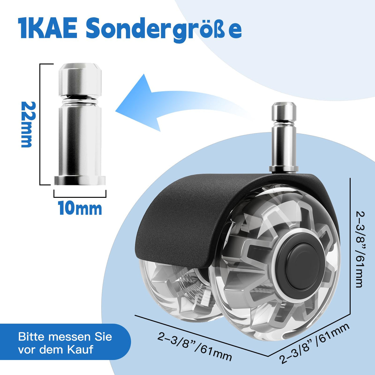 Replacement Office Chair Wheels 1000 kg - 10 x 22 mm Wheels for Office Chairs, Smooth and Quiet Hard Floor Castors