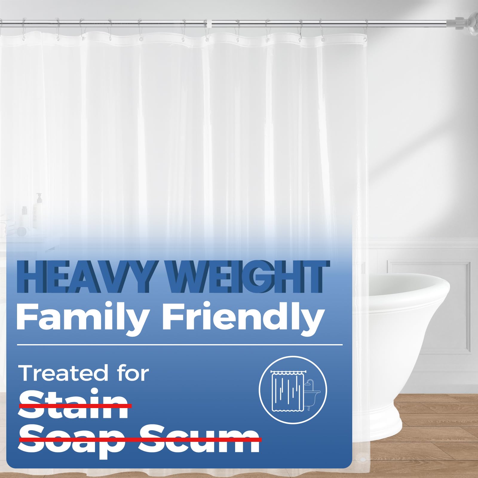 downluxe Clear PEVA Shower Curtain Liner - 72x72 Heavy Duty 2-Pack