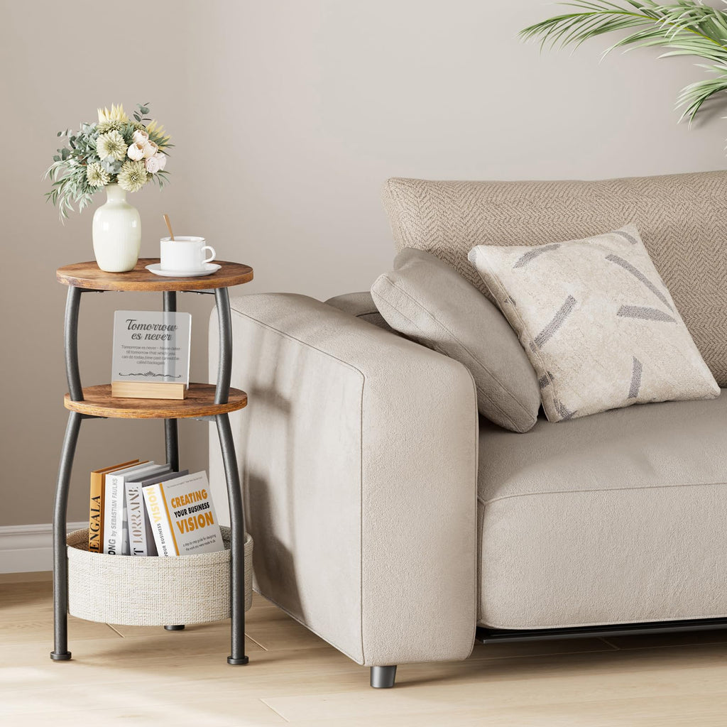 Yuede Round Side Table, 3 Tier Bedside Table, Small End Table with Fabric Basket, Coffee Table for Living Room, Bed Room, Small Space, Easy Assembly - image 2