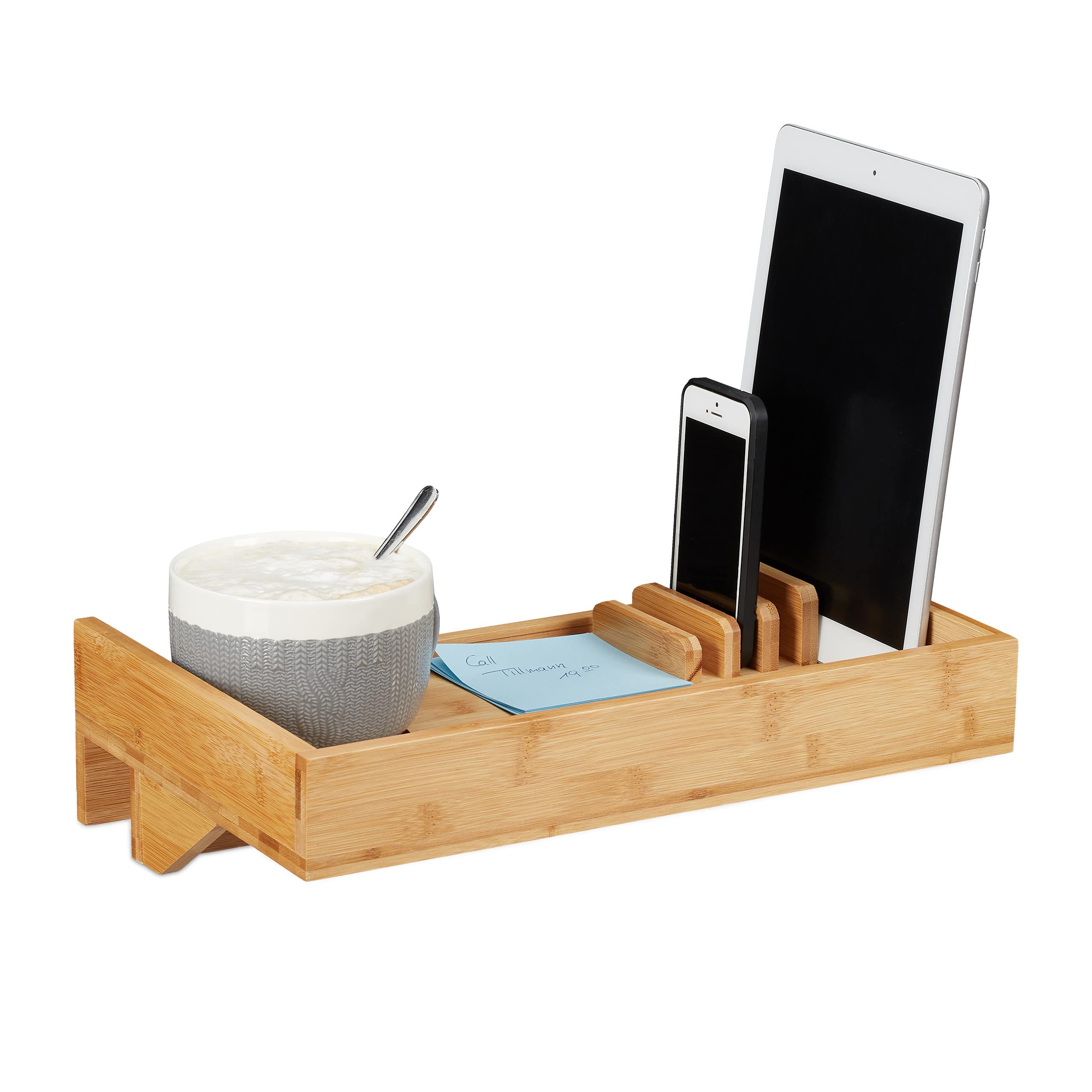 Relaxdays Bamboo Bedside Shelf – Clip-on Nightstand with Cup Holder