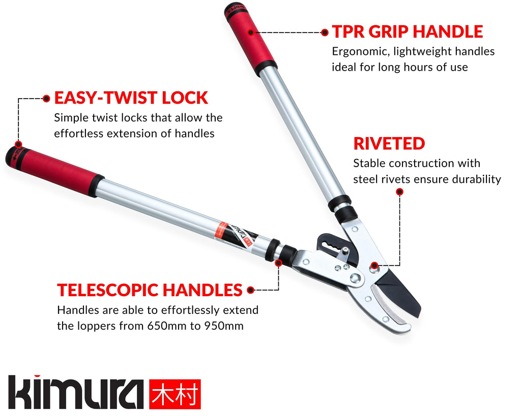 Kimura Pro Heavy Duty Ratchet Garden Loppers | Telescopic Anvil Pruners
