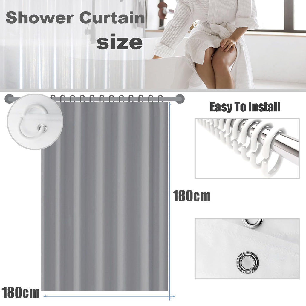 ECO Mould Proof Shower Curtain 180x180cm, Solid Grey-Blue PEVA Waterproof Heavy Duty With 3 Magnets, 12 Plastic Hooks - image 2