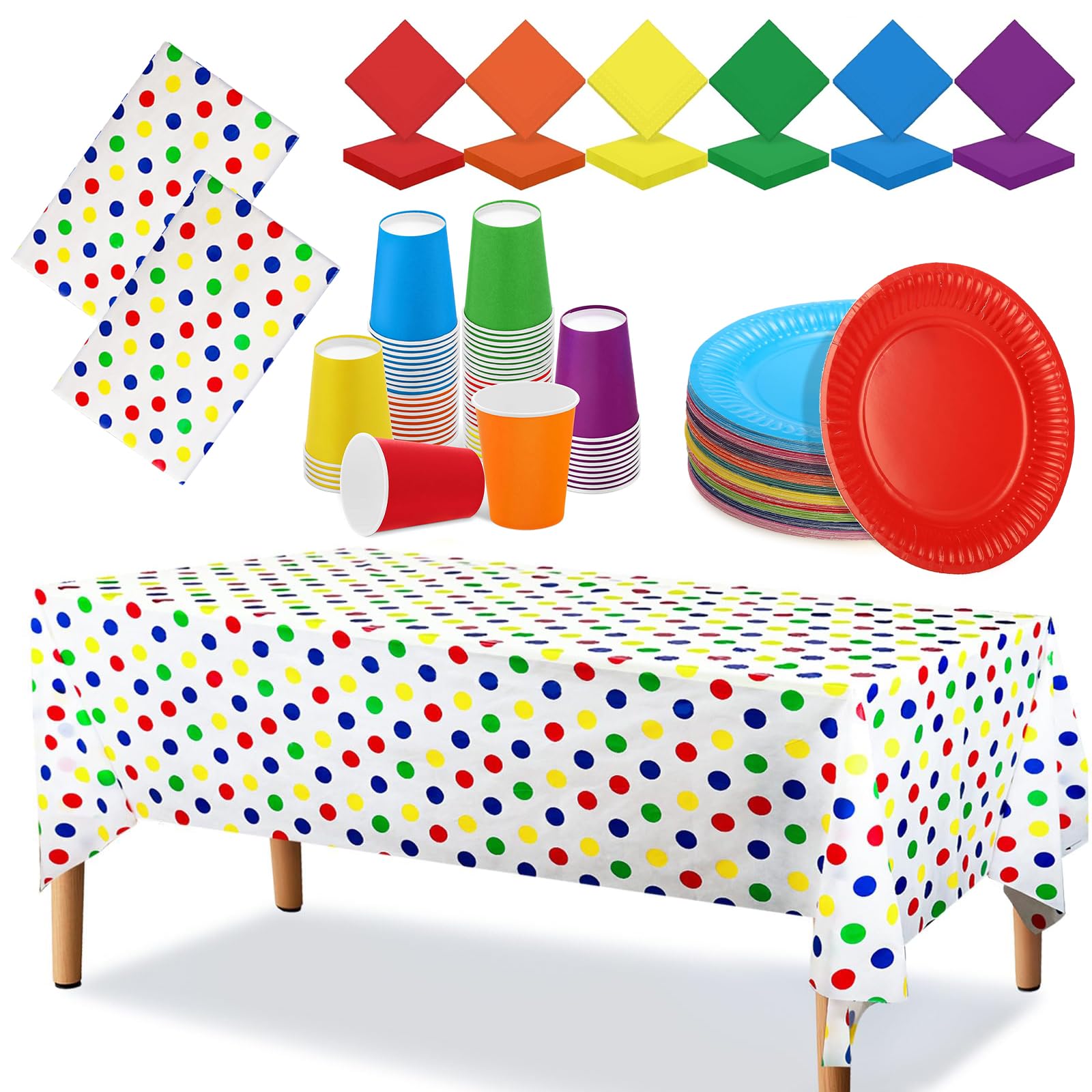 Rainbow Party Tableware Set – 180 Piece Disposable Dinnerware