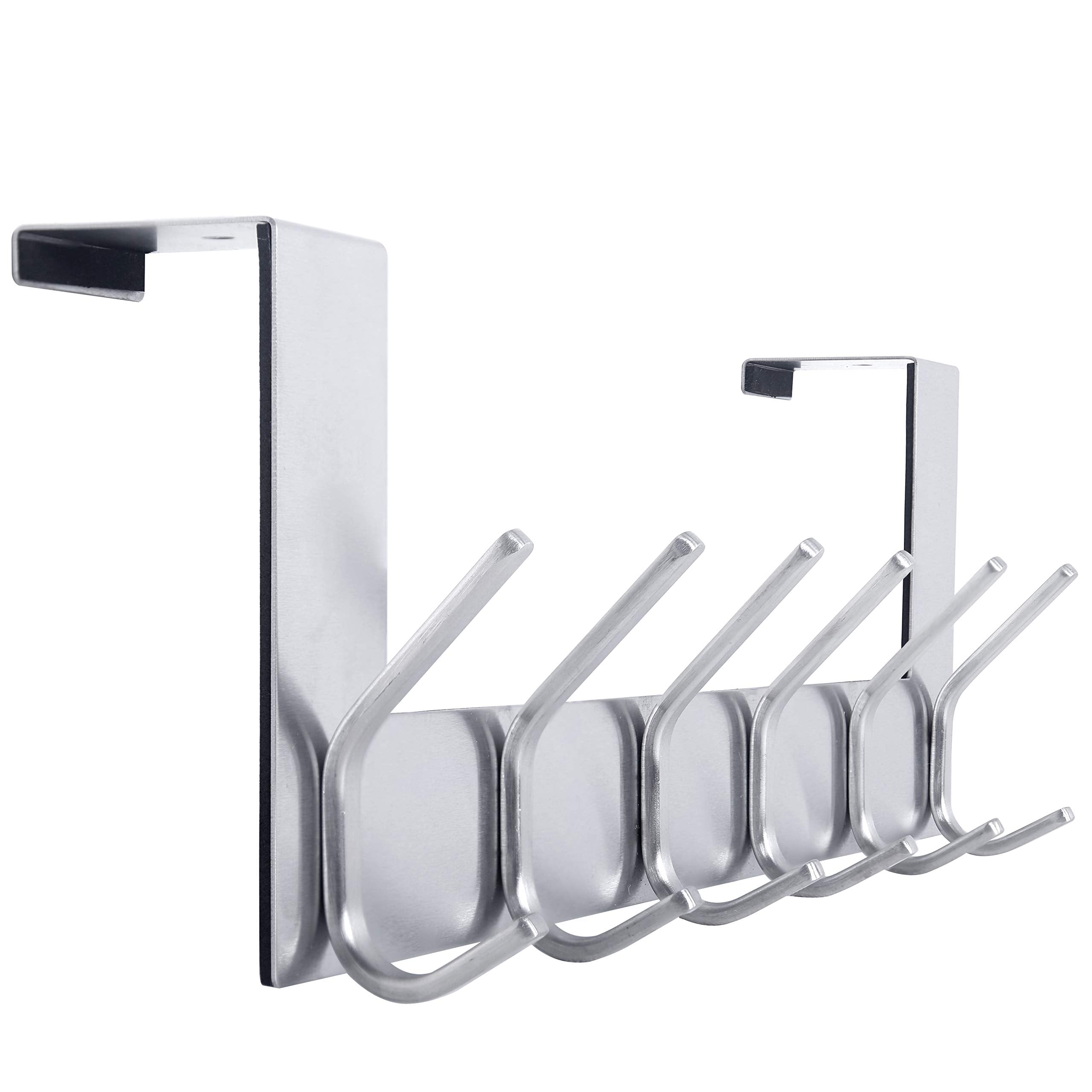 WEBI Over The Door Hook Rack – 6 Hook Towel and Coat Hanger, Silver