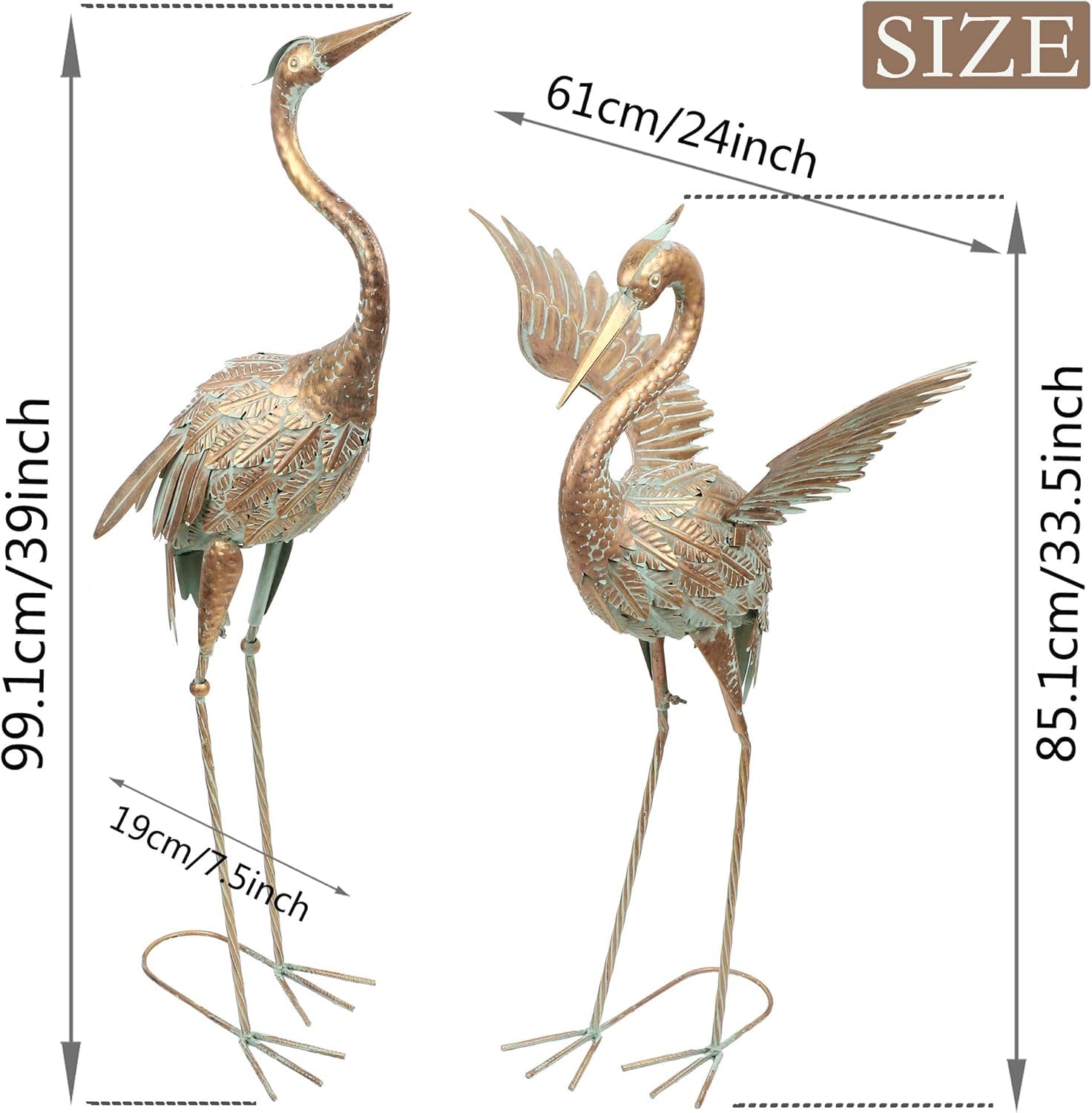 Teresa's Collections Metal Heron Garden Statues | 2pc Pond Decor Set