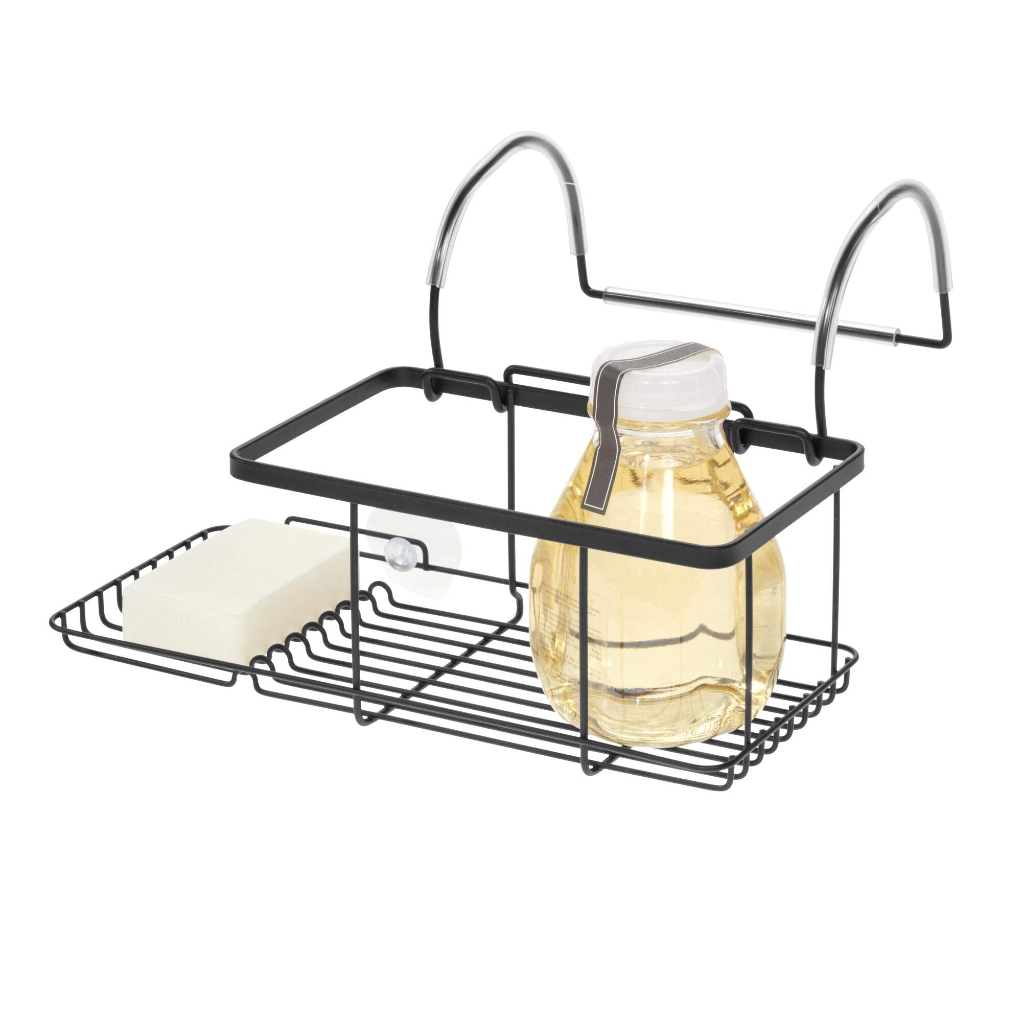 iDesign Matte Black Metal Bath Caddy Tray – No-Drill Bathtub Storage