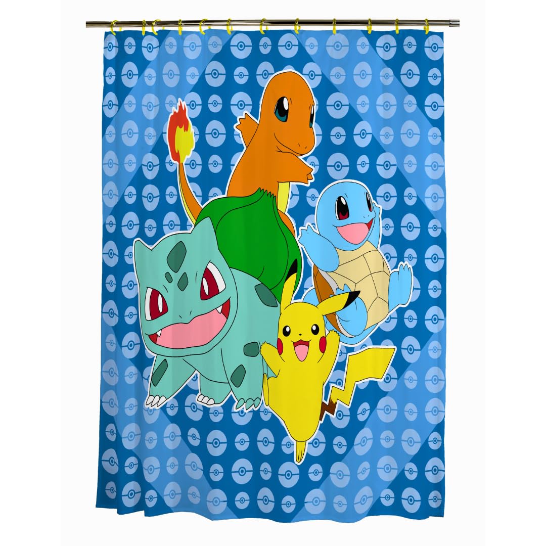 Franco Pokemon Anime 13 Piece Shower Curtain and Ring Set, 100% Officially Licensed Product