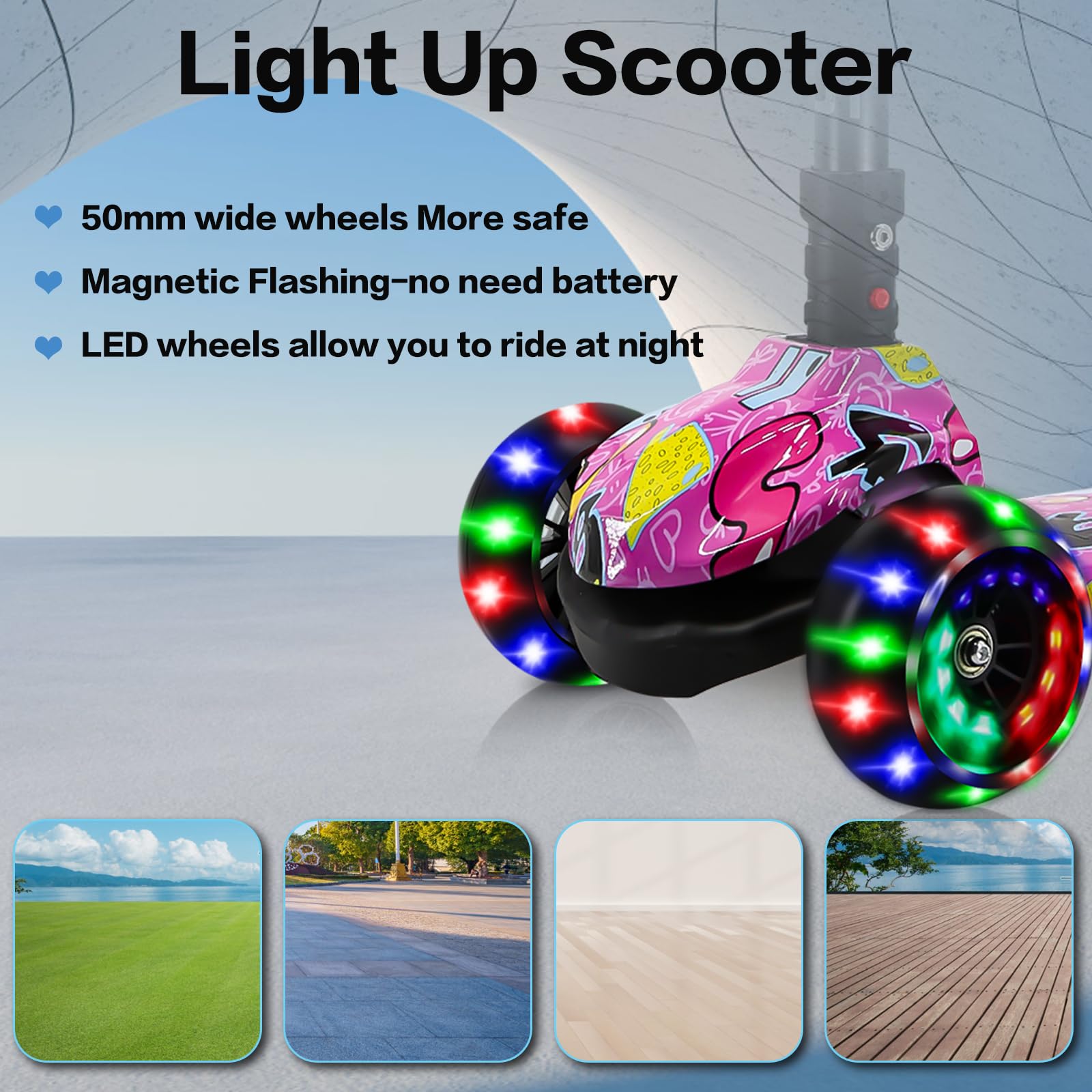 3-Wheel Kids Scooter | Foldable LED Lights | Ages 3-8