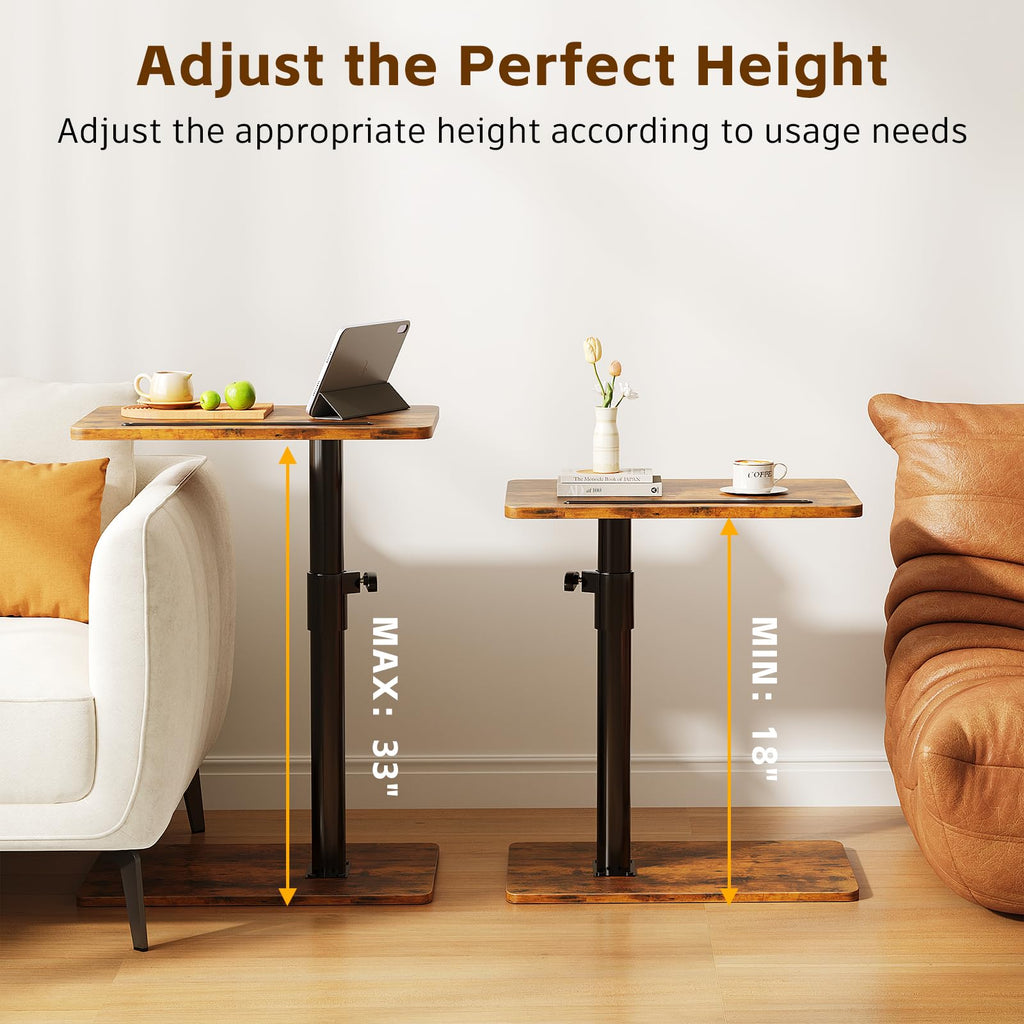 CAIYUN C Shaped Side Table, Height Adjustable Swivel 360° Rotating, Brown End Table for Small Spaces - image 4