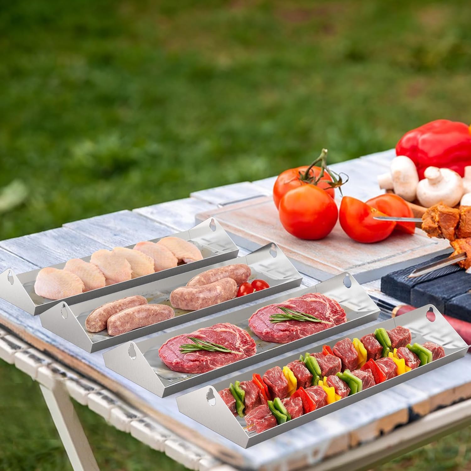 Onlyfire Stainless Steel Rotisserie Trays Kit for 18-Inch BBQ Grills