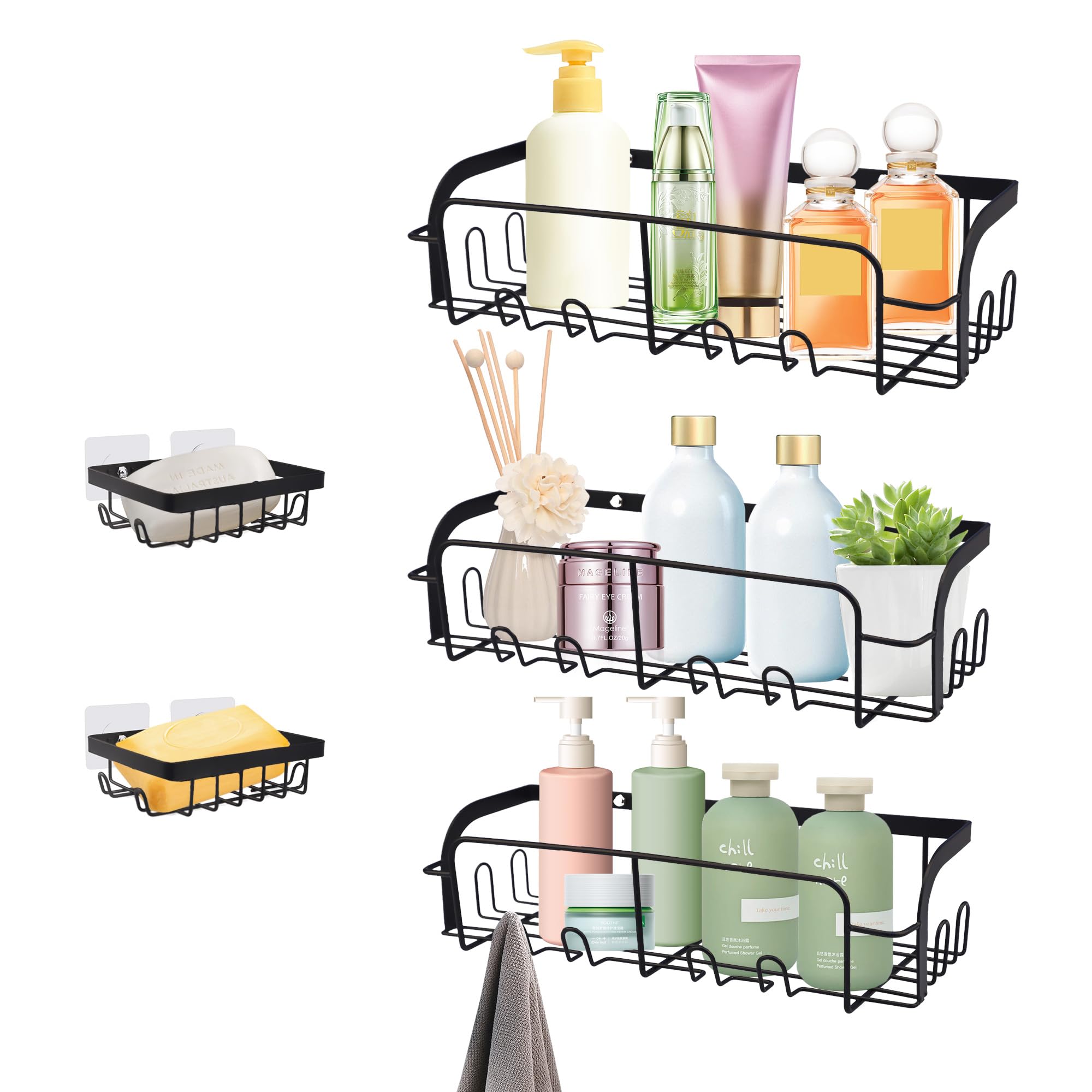 Evenpop 5 Pack Shower Caddy – Rustproof Stainless Steel No-Drill Shelf