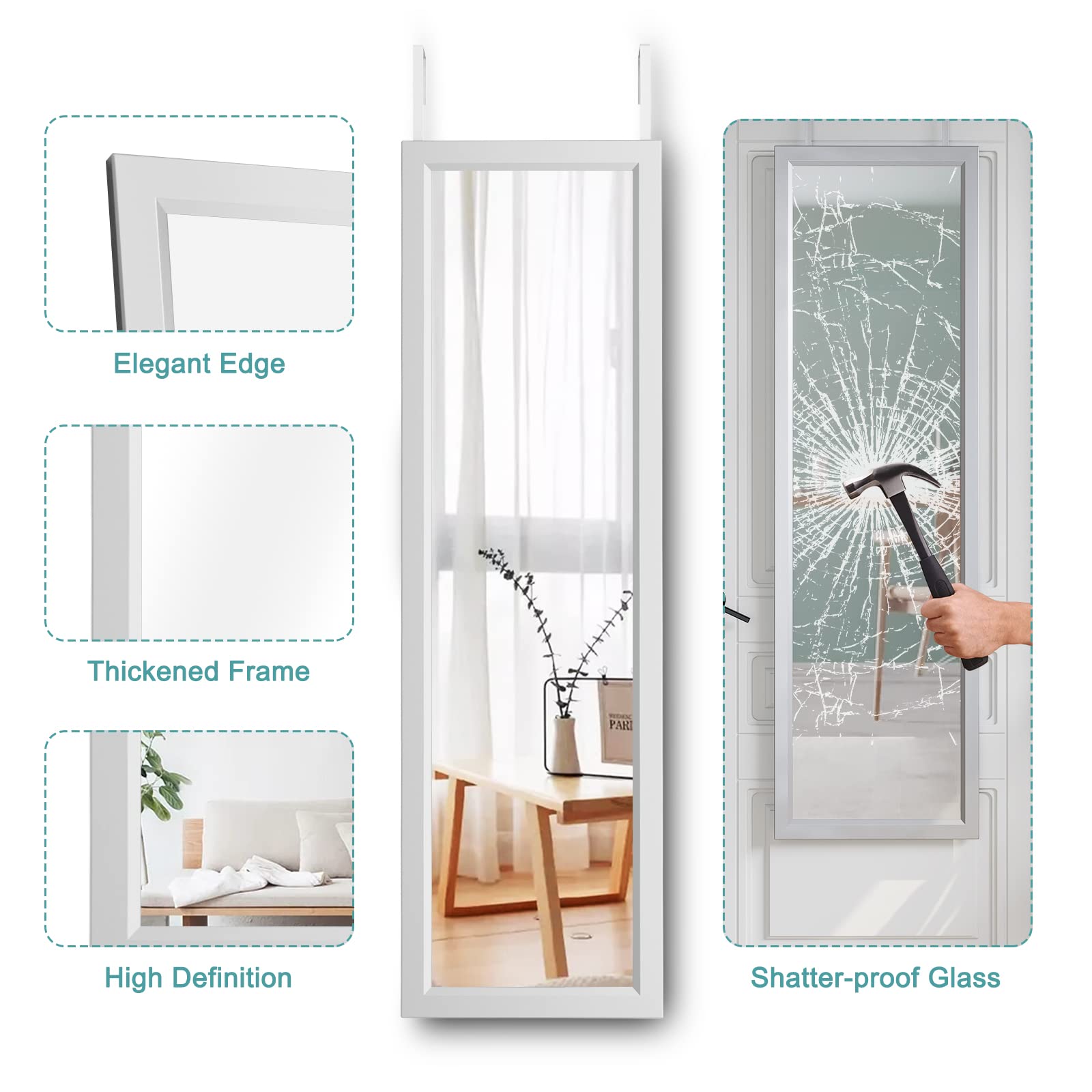 Dripex Full Length Over Door Mirror | 110x33cm Toughened Glass Silver