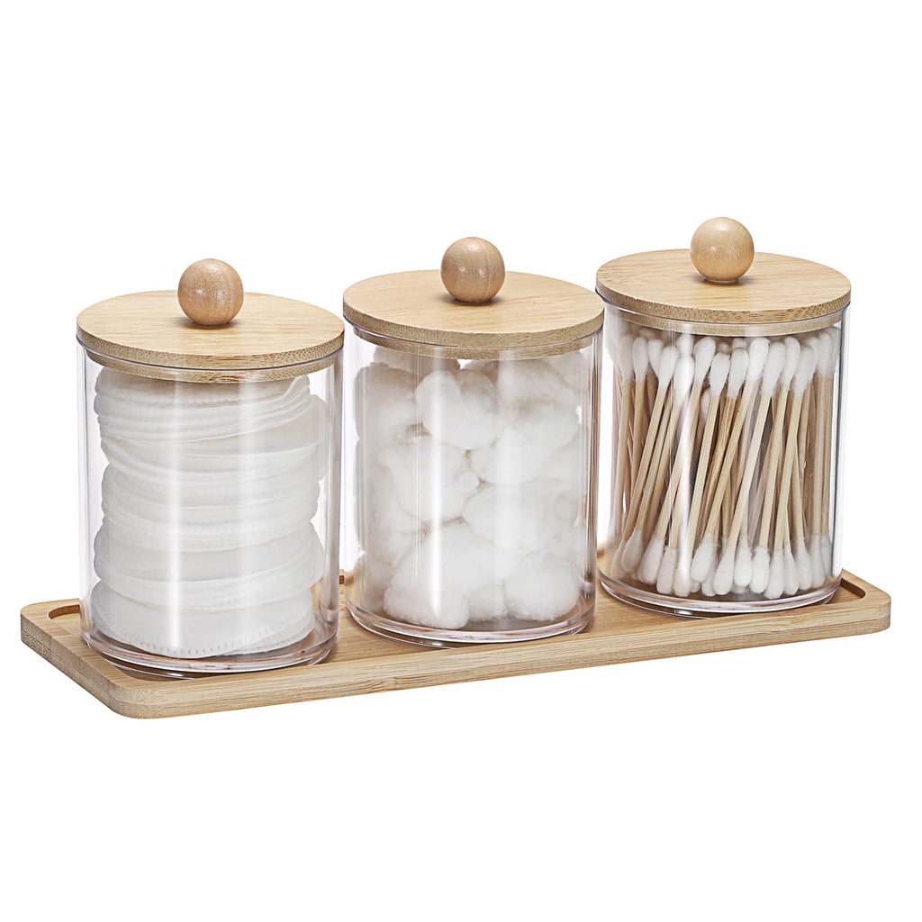 SUMTree 3 PCS Qtip Cotton Ball Holders Qtip Dispenser with Lid and Tray - image 1