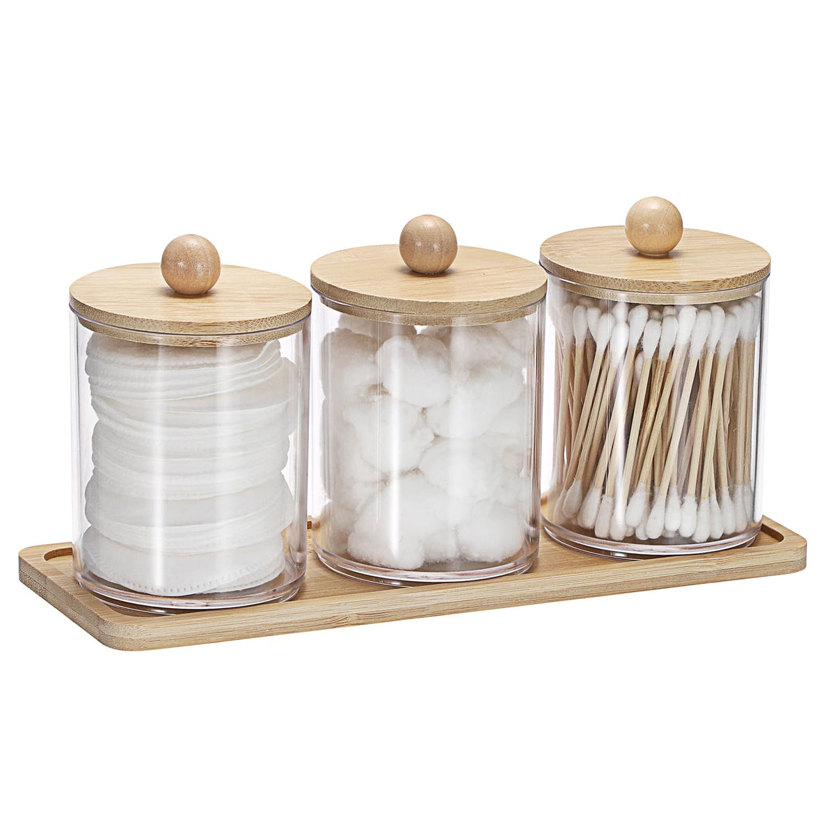 SUMTree 3 PCS Qtip Cotton Ball Holders Qtip Dispenser with Lid and Tray - image 1