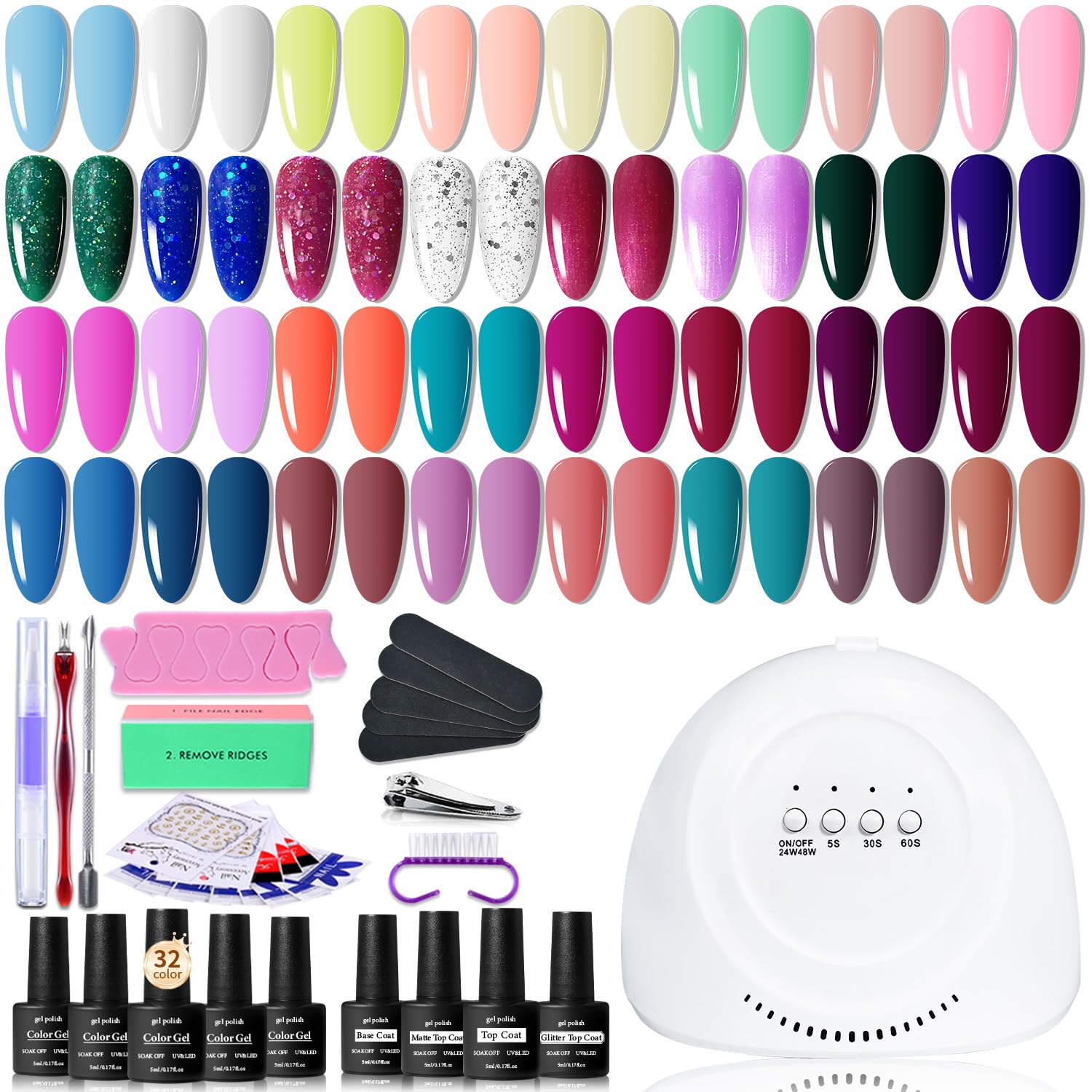 fKiZanthene 32 Color Gel Nail Polish Starter Kit with UV Light & Tools