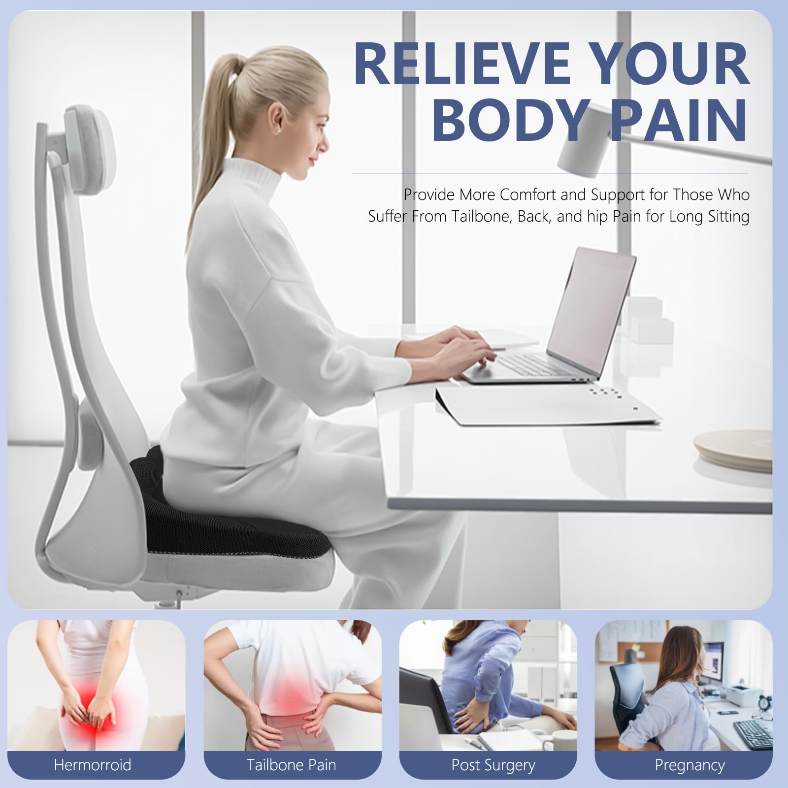 Tsmertor Gel Seat Cushion – Ergonomic Orthopedic Pad for Sciatica Relief