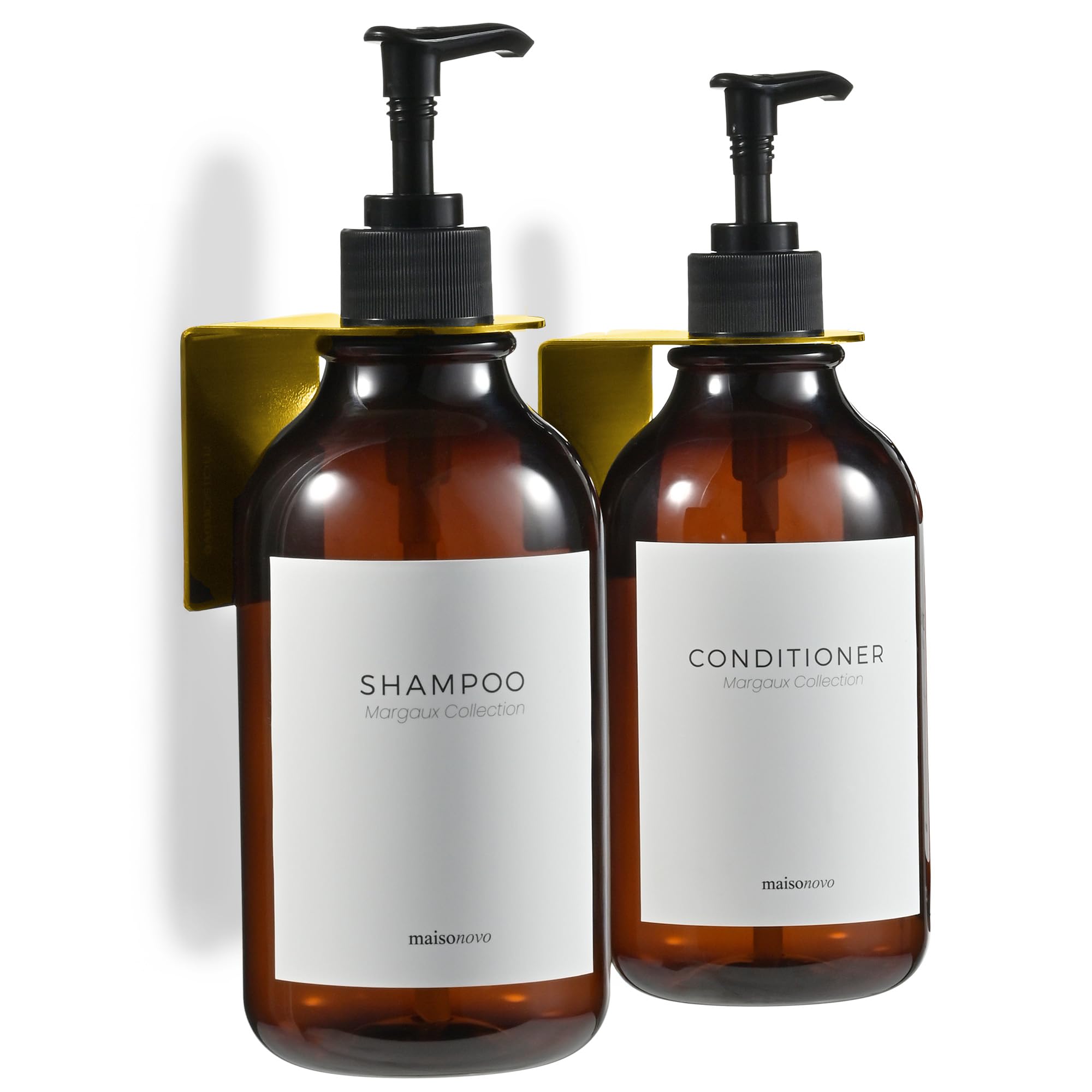 MaisoNovo Shampoo and Conditioner Dispenser | 2-Pack Amber Wall Mount Set