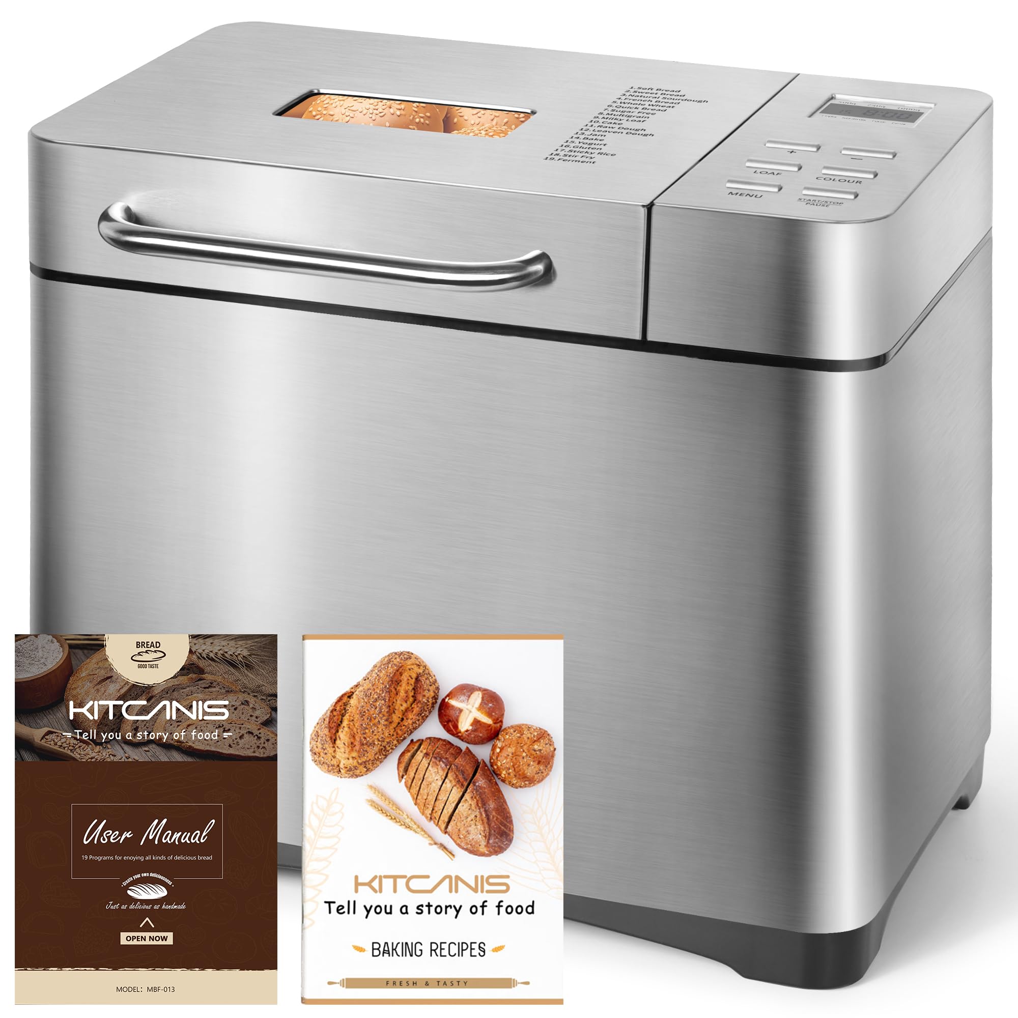 KITCANIS 19-in-1 Bread Maker Machine | 2.2LB Stainless Steel Breadmaker