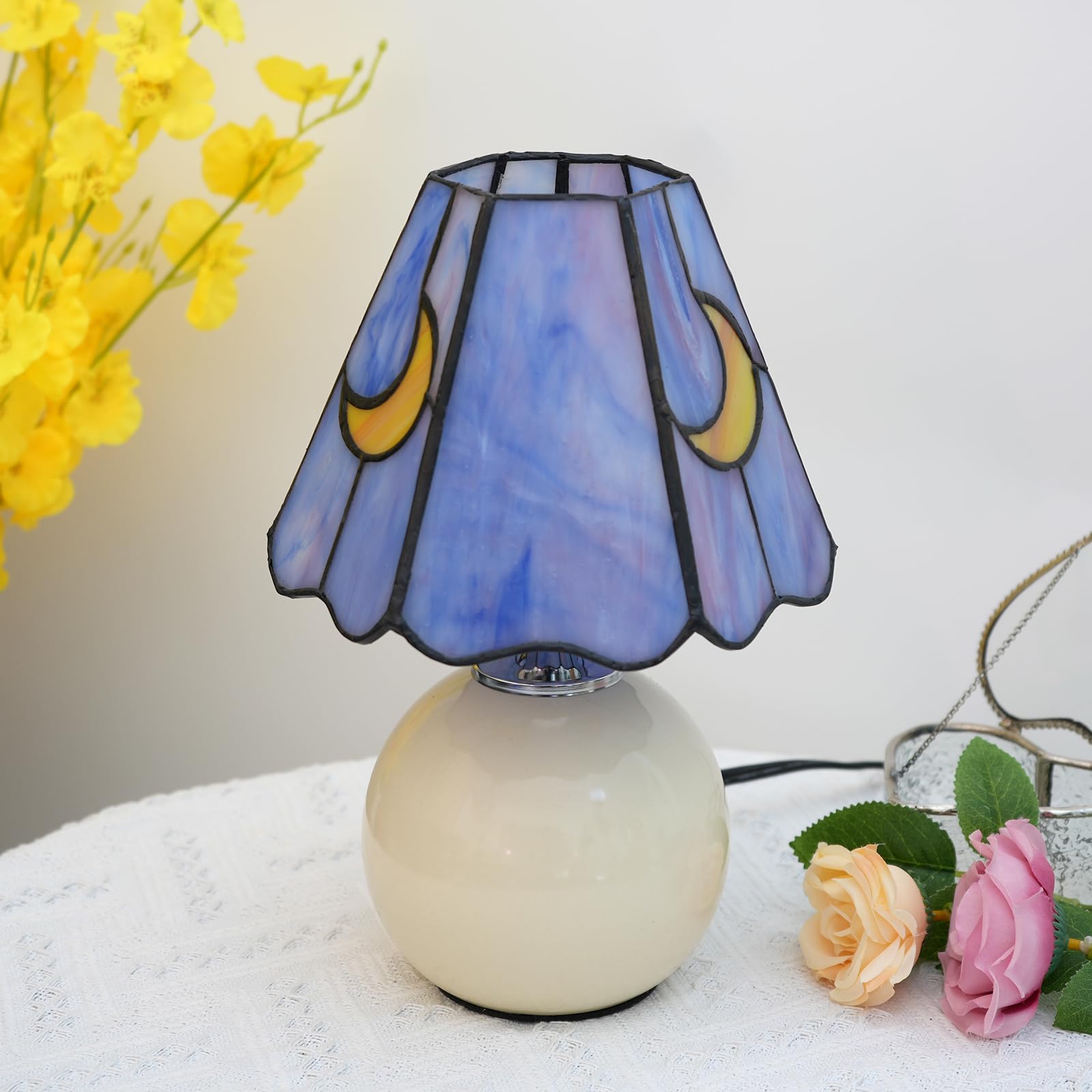 KIPHEPI Mushroom Lamp | Tiffany Style Stained Glass Moon Nightlight