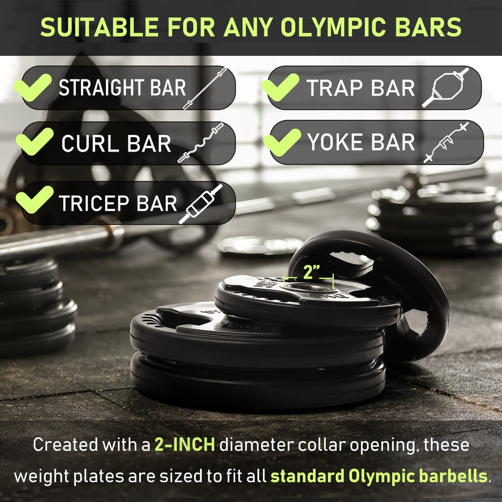 PhysKcal Olympic Weight Plates – Rubber Coated Tri-Grip Cast Iron Discs