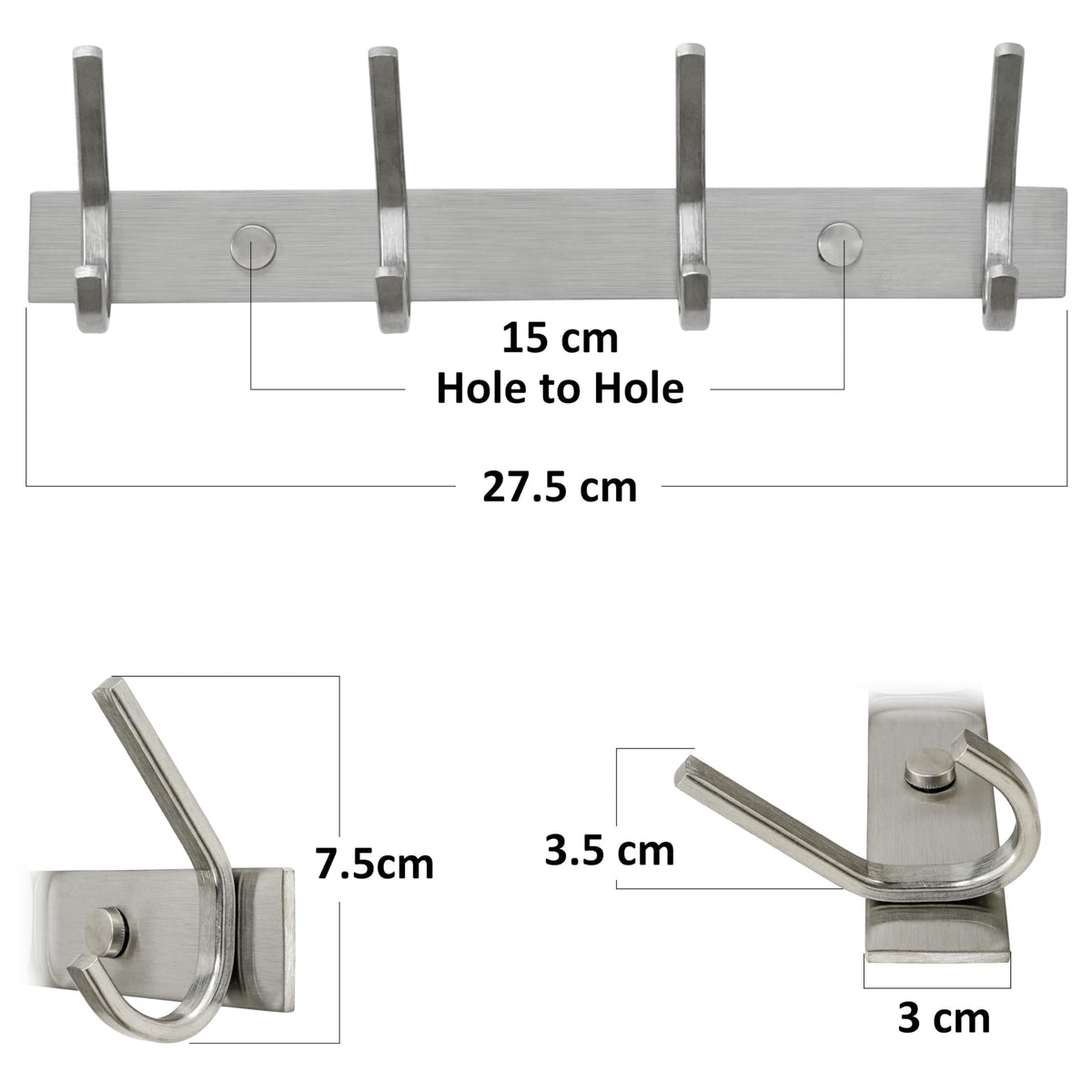 HONSKY Wall Coat Rack, 17.5cm Towel Rack, Painted Metal Wall Coat Hanger with 4 Double Hooks 8 Single Hooks,for Hanging Coat, Hat, Bag, Towel - image 5