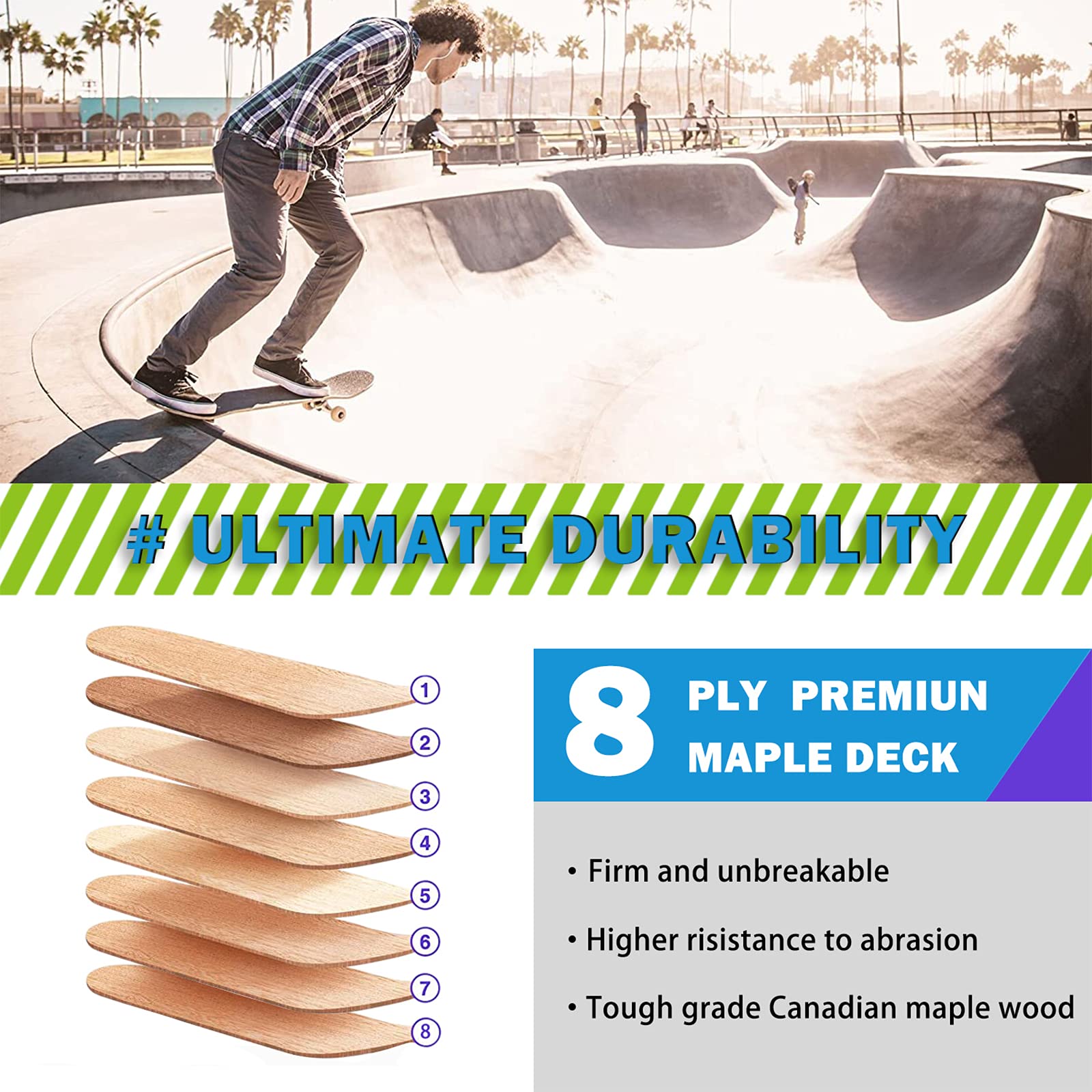 Jolof Store Complete Skateboard | 31x8 Inch 8-Layer Maple Wood Deck