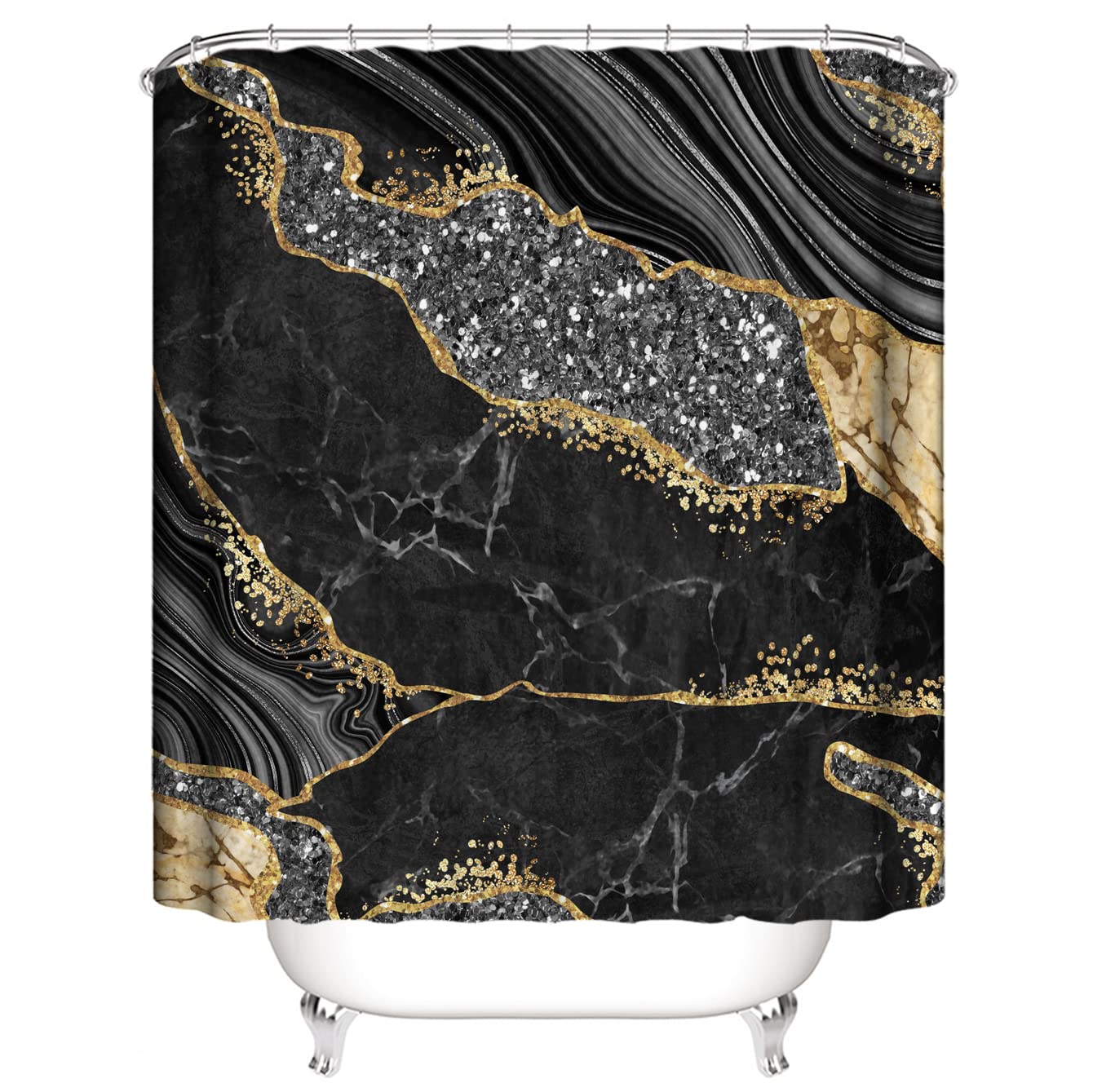HORIWE Marble Shower Curtain – Waterproof Anti-Mildew Polyester with Hooks