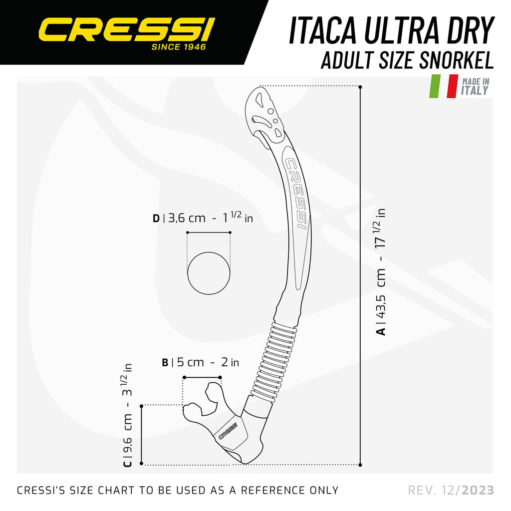 Cressi Itaca Ultra Dry Snorkel – Silicone Freediving Gear, Black