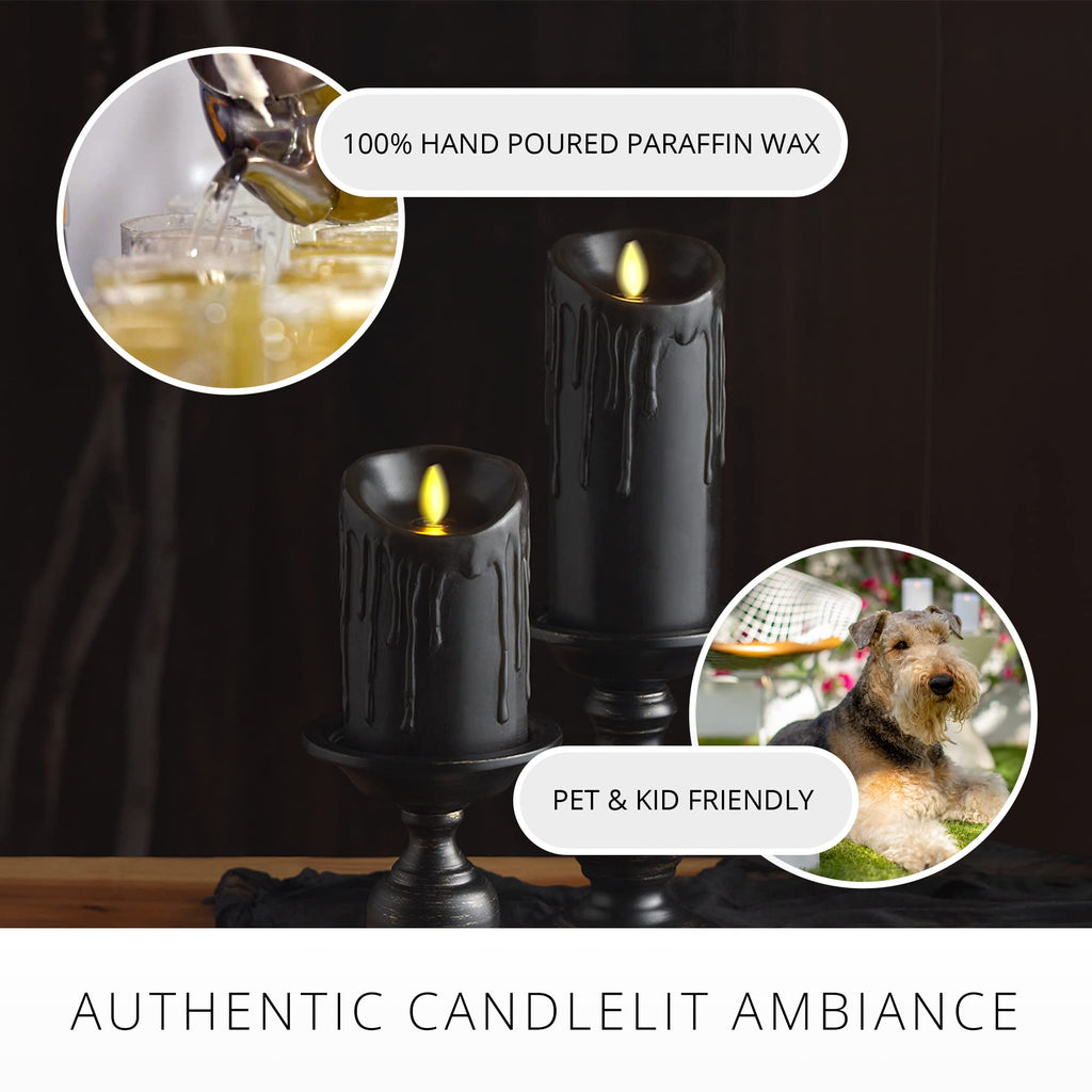 Luminara Flameless LED Candle - Black Wax Drip Pillar with Timer