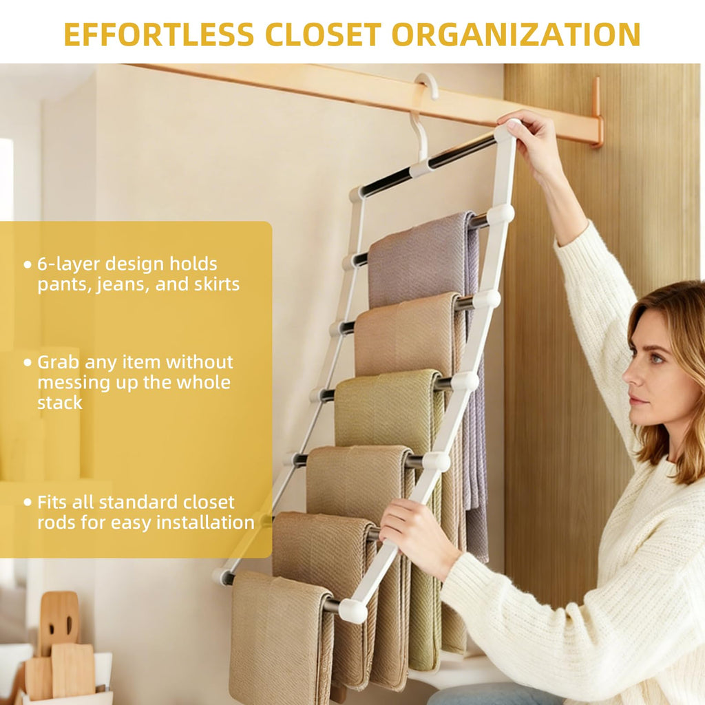 Trouser Hangers Space Saving for Wardrobe Closet, 3 Pack Multi Layer Metal Trouser Hangers for Women, 360° Rotatable Closet Organizer for Skirt - image 5