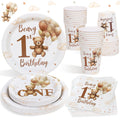 Heboland Bear 1st Birthday Party Tableware Set – 100Pcs Teddy Bear Decor