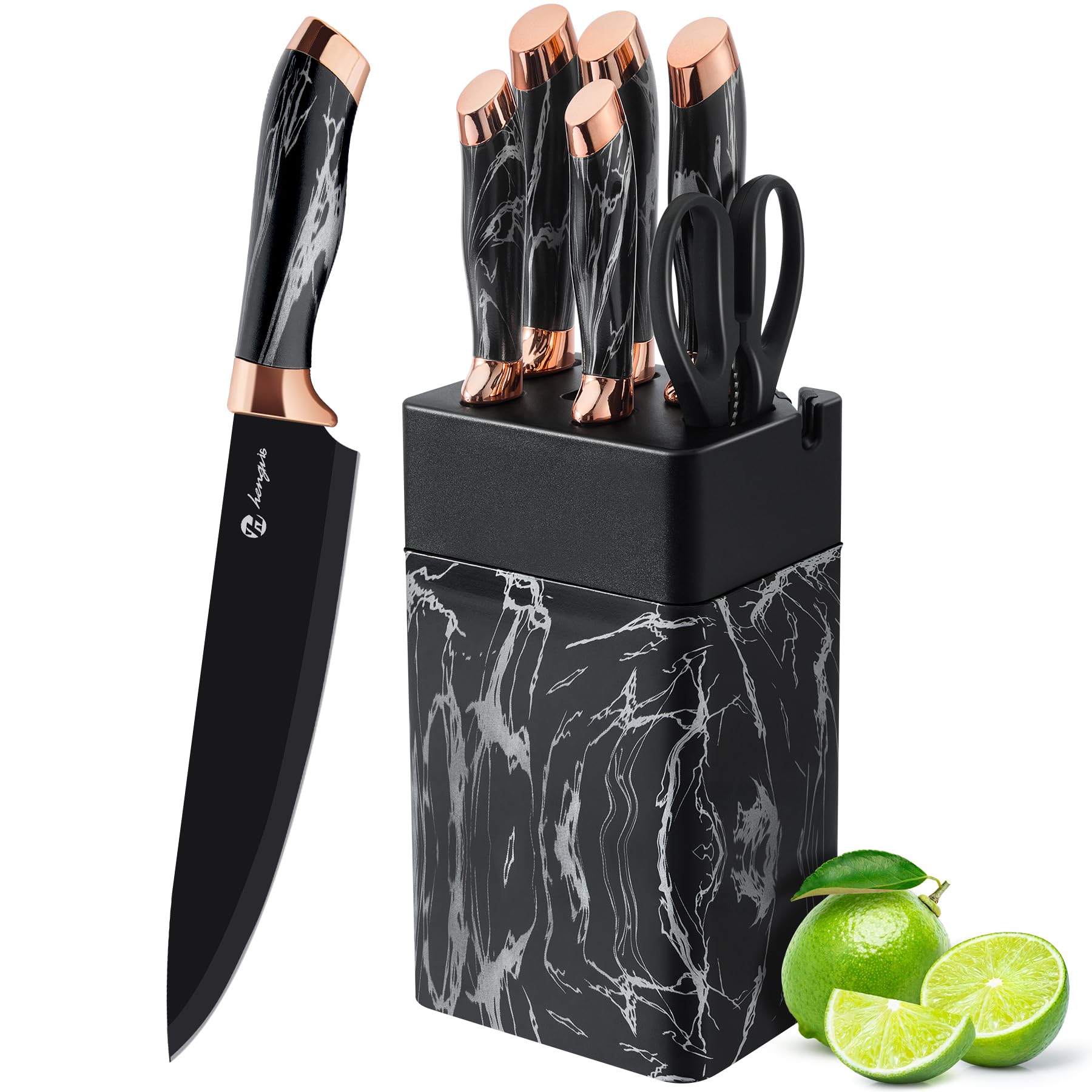 Micocali 6-Piece Stainless Steel Kitchen Knife Set with Storage Block