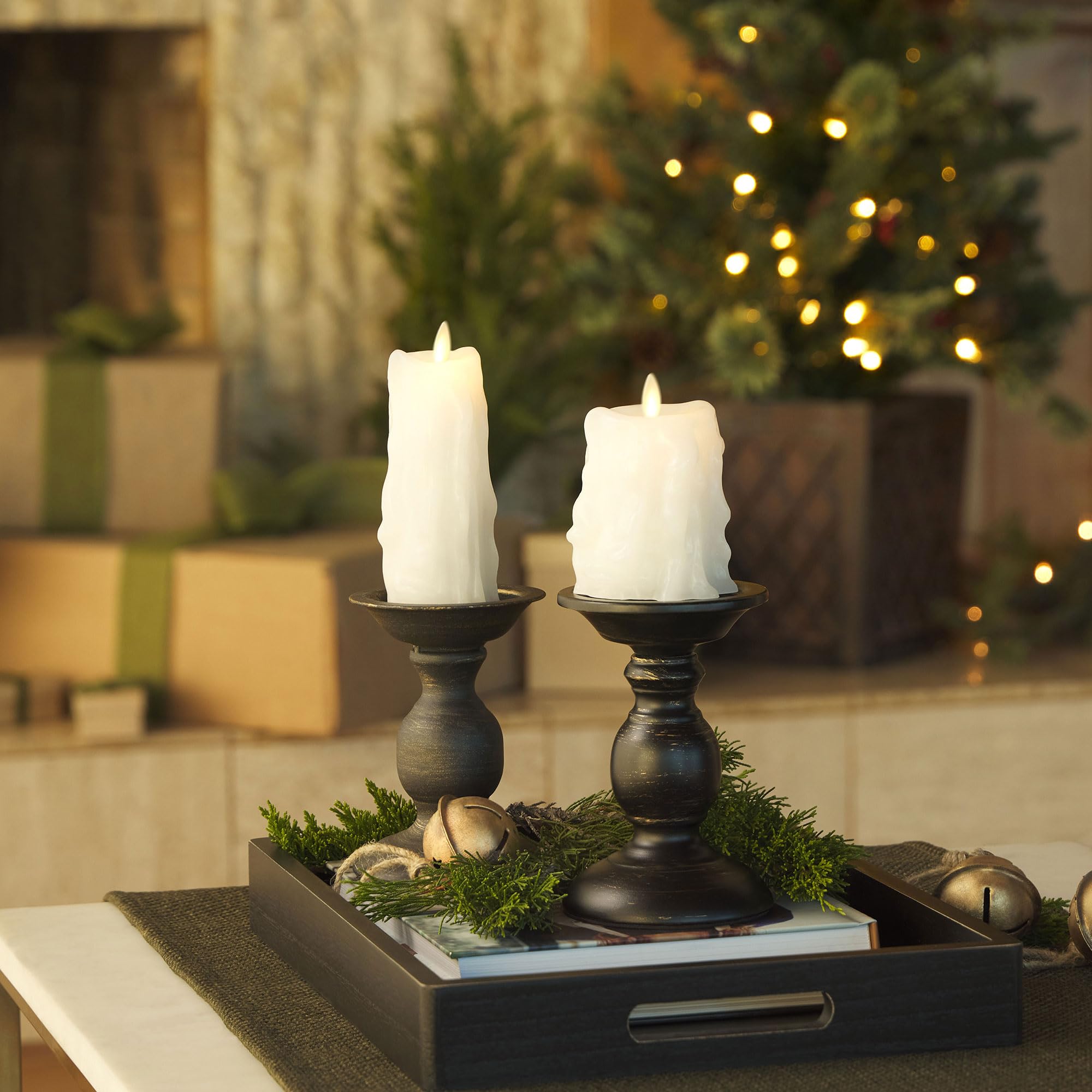 Luminara Flameless LED Pillar Candle – White Wax Drip with Timer, 6.5"