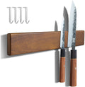 ENOKING Acacia Wood Magnetic Knife Holder | 40cm Wall Strip with 4 Hooks