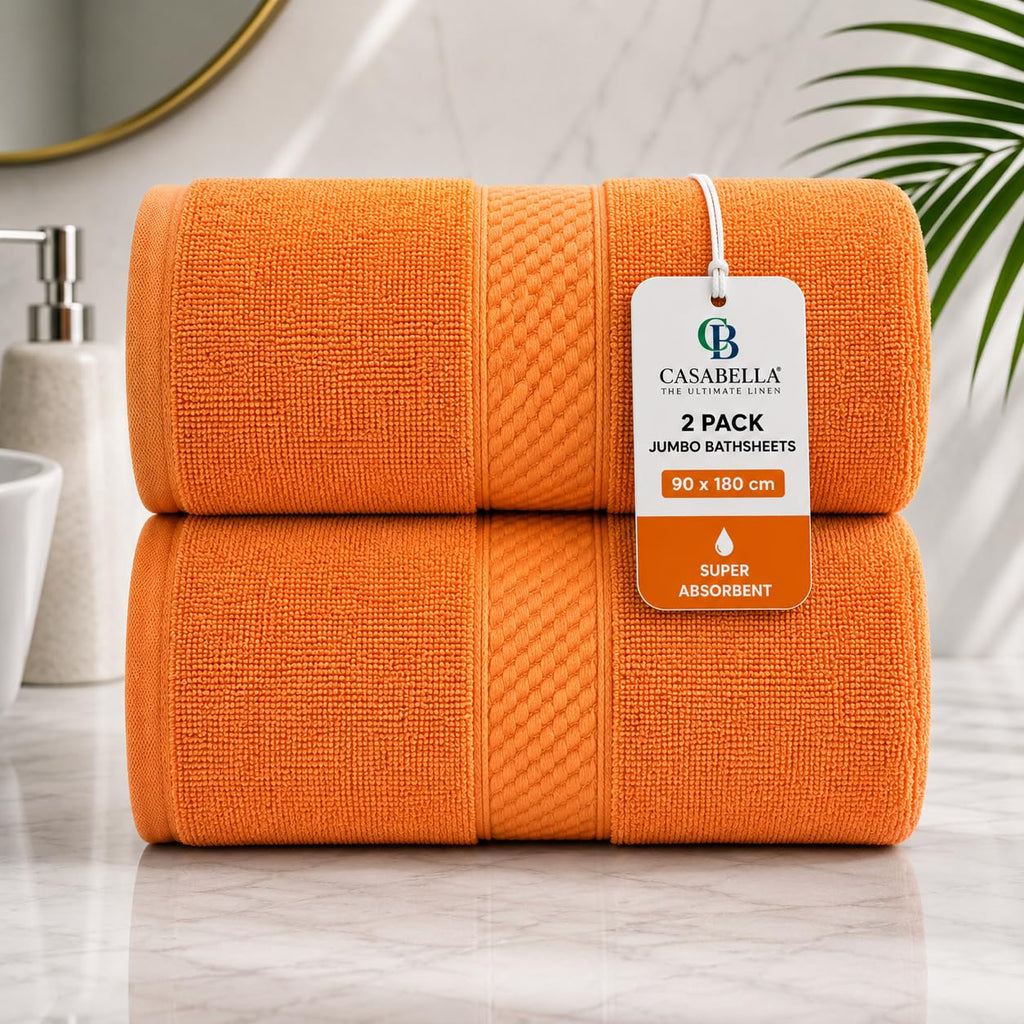 Casabella CB 2 Piece Jumbo Bath sheet 100% Combed Cotton Extra Large Bath Towel bale set super Absorbent Soft Orange 2 Pack 90X180 CM Bath-sheets for - image 1