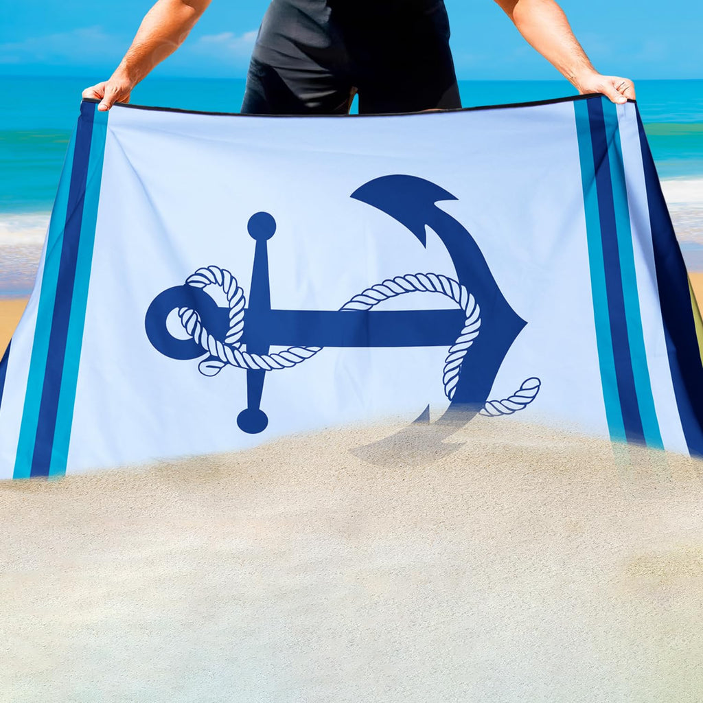 Violetpos Nautical Anchor Beach Towel, Extra Large 180x90 cm 250GSM Microfibre, Sand Free Quick Dry - image 4