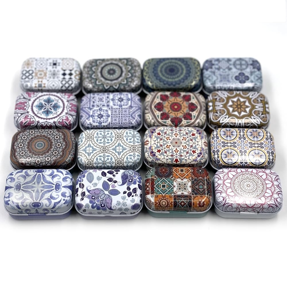 CCUUHJ 8 Pack Rectangular Small Tin Box Metal Hinged Tins for Candies Jewelry, 6X4X2.5 CM Ethnic Pattern - image 1