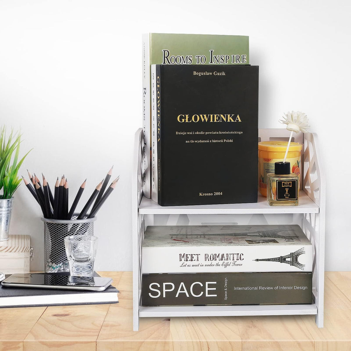 DoToGo Desk Shelf Organizer, Deskop Bookshelf for Small Space Adjustable Expendable for Office, Home, Kitchen white-small square - image 4